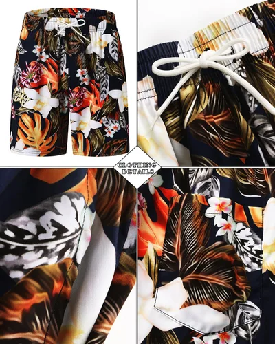 Miniatura 109 de TUNEVUSE Conjunto de camisas y pantalones cortos hawaianos para hombre, 2 piezas, trajes de playa con estampado de flores, traje tropical de verano