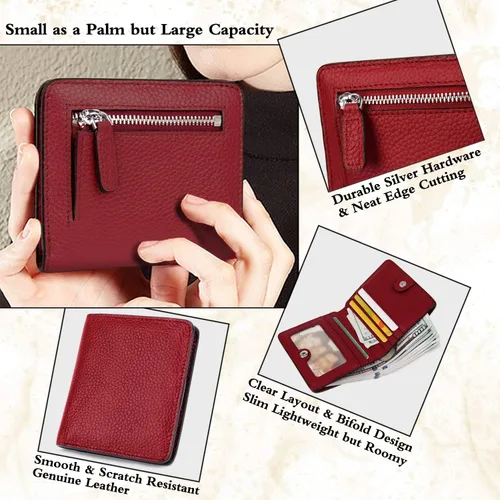 Miniatura 3 de BIG SALE-AINIMOER billetera de bolsillo pequeña con cremallera, plegable, compacta de cuero con bloqueo por identificación por radiofrecuencia