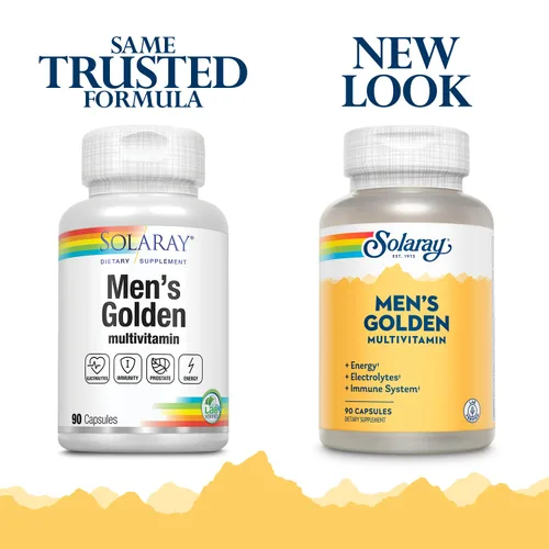 Miniatura 2 de SOLARAY Cápsulas multivitamínicas doradas para hombres, multivitamínico para hombres, contiene vitamina A, D, C, zinc y magnesio, suplemento diario
