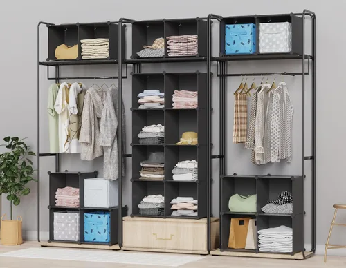 Miniatura 4 de HOMIDEC - Organizador de armario de 9 cubos, estantes de almacenamiento portátiles de armario, organizador de almacenamiento para percheros de ropa