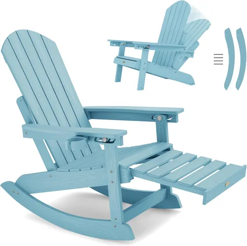 Miniatura 10 de YEFU Sillas Adirondack con otomana retráctil: sillas mecedoras Adirondack de gran tamaño, respaldo alto ajustable de 5 niveles, balancín para Gris
