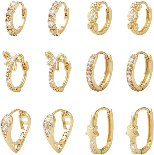 Miniatura 9 de Fashewelry 14 aretes de aro de oro de 18 quilates de latón Huggie aros aros aros con lazo para mujer, aretes colgantes para hacer joyas 4-Forma mixta