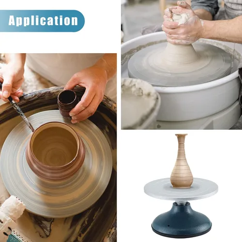Miniatura 6 de MYFULLY Rueda de cerámica para esculpir 7 pulgadas de diámetro, rueda de metal de hierro fundido resistente para decoración de cerámica con funda