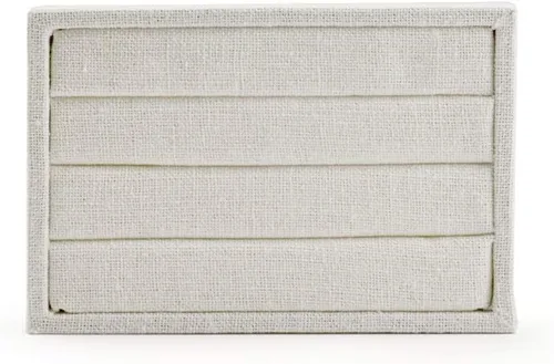 Miniatura 6 de Oirlv - 3 ranuras para anillos de lino bandejas de exhibición para joyas blanco cremoso rectangular