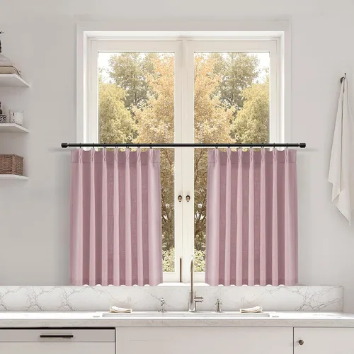 Miniatura 159 de Juego de 2 paneles de cortinas de ventana de cocina beige de 24 pulgadas de largo, con textura de lino, plisadas, filtrantes de luz, semi pequeñas