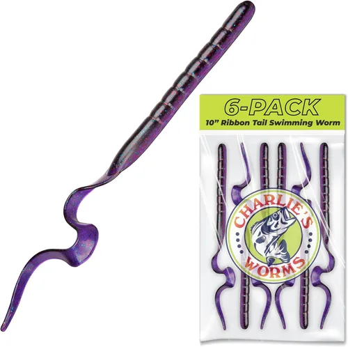 Miniatura 8 de Charlie's Worms Señuelos artificiales de cebo de pesca de 10 pulgadas con cola de cinta, para agua dulce y salada, con bajo suave, perfumado, JW