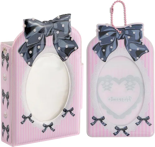 Kpop - Mini álbumes de fotos de 3 pulgadas, 40 bolsillos, soporte para tarjetas fotográficas con lazo, patrón de corbatín, álbum de fotos para Rosa