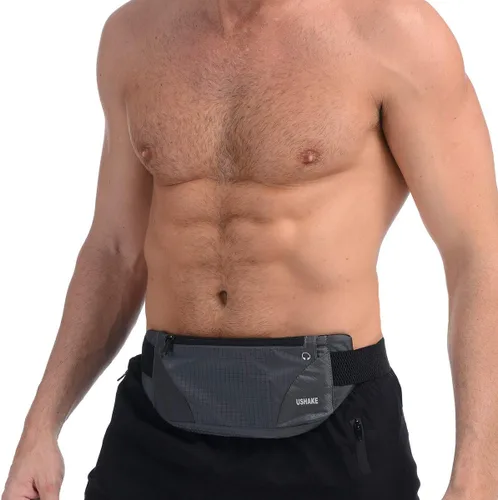 USHAKE Cinturón de Correr, Bolsa de Cintura Ultra Ligera sin Rebote para Hombre o Mujer, Cinturón de Fitness y Entrenamiento, Cinturón Deportivo Gris