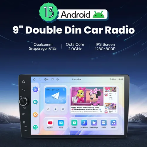 Miniatura 2 de JOYING Radio doble DIN estéreo de 9 pulgadas para automóvil con Apple Carplay y Android auto, Android 13 Unidad principal 4GB+64GB con enlace