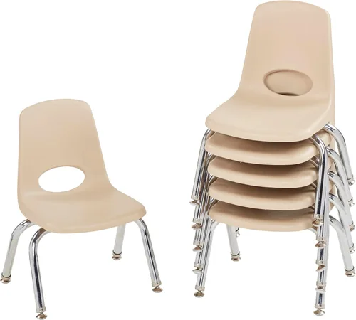 Miniatura 56 de FDP 16" Silla apilable escolar, silla de estudiante apilable con patas de acero cromado y ruedas; para aprendizaje en casa o en el aula - Gris claro