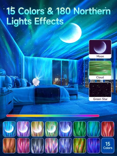 Miniatura 3 de One Fire Proyector de luces del norte, proyector de galaxia para dormitorio Más de 300 modos de iluminación, 15 ruido blanco y Bluetooth, control