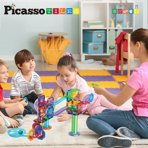 Miniatura 4 de PicassoTiles Carrera de Canicas Juego de 60 piezas, pista de carreras, bloques de construcción magnéticos, juguete educativo, kit de construcción