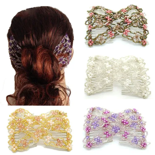 Miniatura 6 de LOVEF Magic Easy Peine para el cabello con cuentas elásticas con perlas de color dulce perla en colores surtidos y diseños, 10