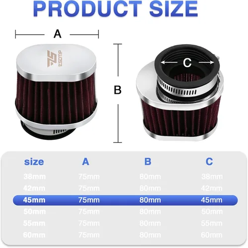 Miniatura 2 de 2 piezas de filtro de aire universal para motocicleta de 45 mm, filtro de motor de repuesto de alto rendimiento para bicicleta de tierra, filtros