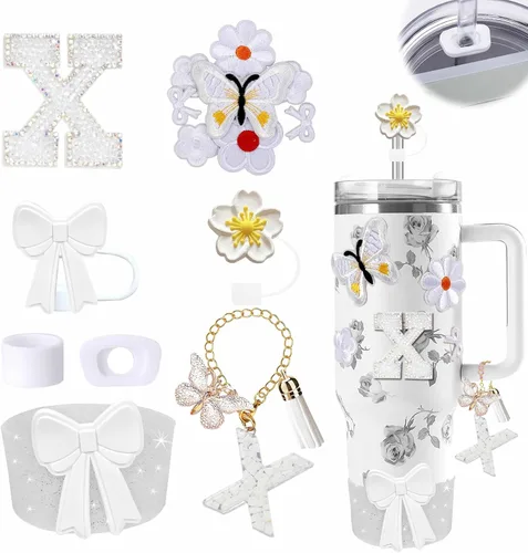 Miniatura 56 de 15 piezas de set de accesorios para vaso Stanley Cup 30oz 40oz con asa, incluye cubierta de pajita de silicona y bota, encanto de asa, encantos