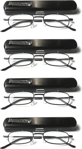 Paquete de 4 lentes de lectura portátiles delgados y delgados con estuche de bolsillo para hombres y mujeres