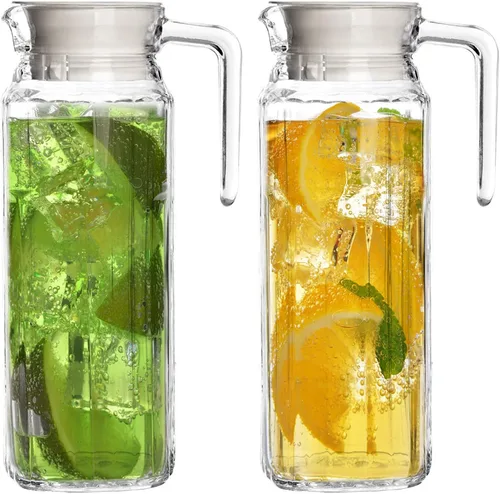 Miniatura 8 de Jarra de vidrio con tapa, juego de 2 jarras de agua de vidrio de 55 onzas, jarra fría para té helado, agua, limonada, café, elegante y moderno