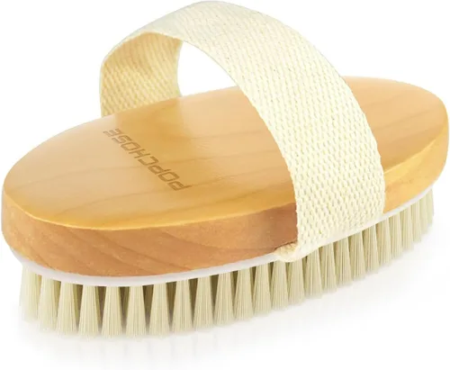 POPCHOSE Cepillo de cepillado en seco para el cuerpo, cepillo exfoliante de cerdas naturales para piel seca, cepillo corporal para una piel