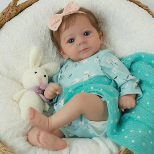 Miniatura 4 de SCOM Muñecas Reborn de bebé realista Niña - Felicia, Muñecas recién nacidas realistas de 17 pulgadas con cuerpo de tela suave ponderado, Muñecas Azul