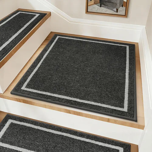 Miniatura 13 de COSY HOMEER Peldaños Suaves Antideslizantes Alfombra 28 x 9 pulgadas Alfombras de Escalera para Interiores para Escalones de Madera, Alfombras