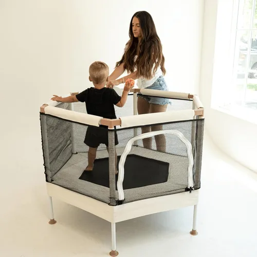 Miniatura 3 de Trampolín para Niños, Trampolín Estético para Interiores y Exteriores para Niños Pequeños con Red de Seguridad, Aro de Baloncesto, Capacidad de 220