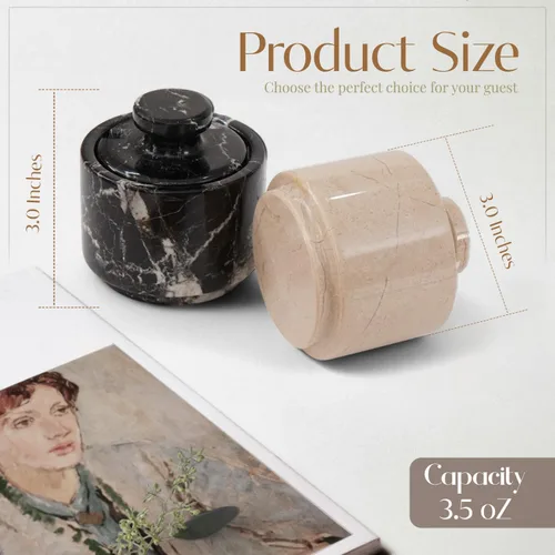 Miniatura 7 de MARBLOUS KRAFTS Salero de Mármol 3" Cebra Negra y Verona Cuenco de Sal Escamosa y Pimienta con Tapa, Almacenamiento para el Hogar y Recipientes