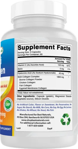 Miniatura 6 de Best Naturals Píldoras de colágeno múltiple de 2000 mg para mujeres y hombres, cápsulas de péptidos de colágeno hidrolizados para cabello, piel