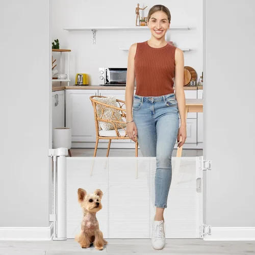 Puerta corta para perros de 0 a 39 pulgadas de ancho, puerta estrecha para bebé, puerta retráctil de 24 pulgadas de alto para bebé, puerta corta