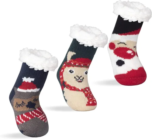 FENELY 3 Pairs Winter Kids Fuzzy Slipper Socks 2-44-66-8 Girls Boys Thermal Warm Non-SkidGifts for Christmas Stocking