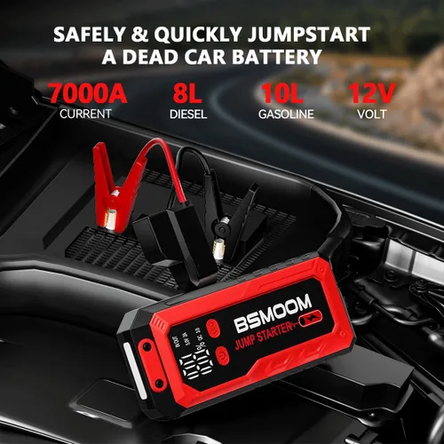 Miniatura 2 de Arrancador portátil de batería de automóvil, batería de pico de 7000 A (para 10.0 L de gas o hasta 9.0 L de diésel), paquete de energía portátil