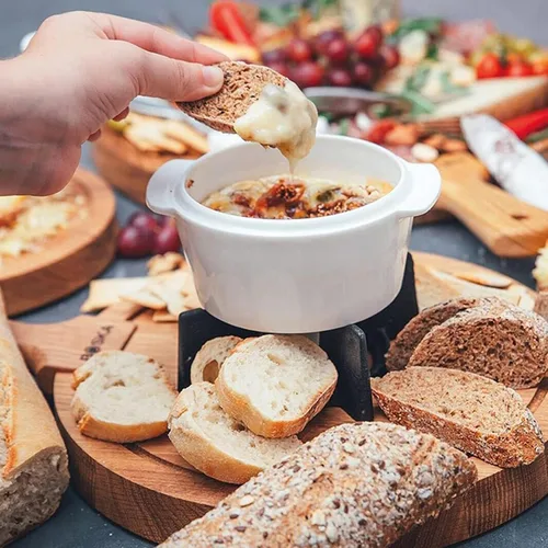 Miniatura 3 de Juego de fondue de cerámica, fondue de chocolate, fondue de queso o fondue de mantequilla, olla de fusión de porcelana ligera de té premium