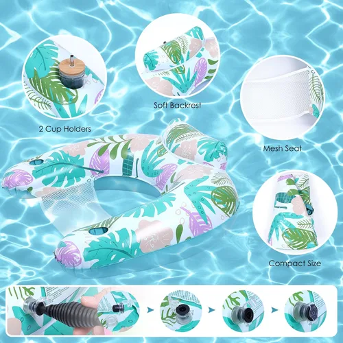 Miniatura 4 de Paquete de 2 flotadores de piscina para adultos, silla flotante inflable para piscina con soporte para tazas, hamaca, juguetes, inflable