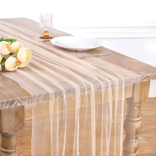 Miniatura 24 de LuoluoHouse Camino de Mesa de Perla para Centros de Mesa de Boda: Camino de Mesa de Perla de 10 pies, Decoración de Mesa de 29x120 Pulgadas de Tul