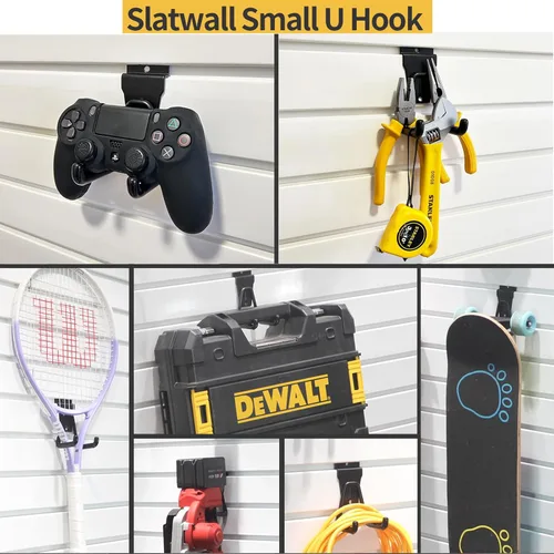 Miniatura 9 de Slatwall - Ganchos para colgar en la pared, accesorios de Slatwall para garaje, ganchos y ganchos de varios tamaños, paquete de 14