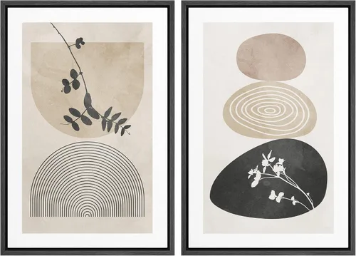 Miniatura 145 de SIGNWIN Lienzo enmarcado para pared, ilustraciones abstractas texturizadas en tonos beige terrosos, arte moderno, decorativo, contemporáneo