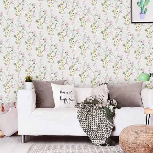 Miniatura 5 de LiveGallery Papel tapiz de flores amarillas, papel tapiz de hojas verdes, papel tapiz extraíble para dormitorio, cuarto de bebé, sala de estar, TV