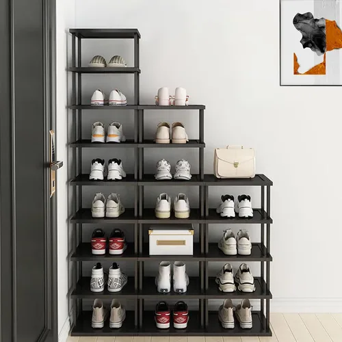 Miniatura 6 de Zapatero vertical – Organizador de zapatos alto y estrecho para espacios pequeños, estante de bambú de 5 niveles para entrada, armario, esquina