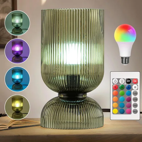 Miniatura 10 de Lámpara de mesa moderna, lámpara de vidrio de mediados de siglo con pantalla de vidrio gris ahumado, lámpara de cabecera con interruptor
