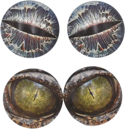 Miniatura 4 de 10 pares de cabujones de cristal redondos de 1.181 in que brillan en la oscuridad, ojos de dinosaurio, cúpula redonda, parte trasera plana