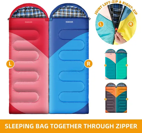 Miniatura 6 de Saco de dormir de campamento, sacos de dormir de 32 ℉ para adultos, niños, adolescentes, clima frío, cálido saco de dormir de invierno para 3-4 Rojo