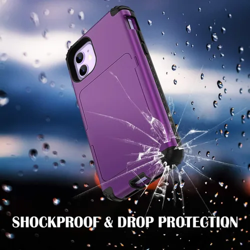 Miniatura 6 de WeLoveCase Defender - Funda tipo cartera para iPhone 11 para mujer y hombre, con espejo oculto, tres capas a prueba de golpes, protección Púrpura