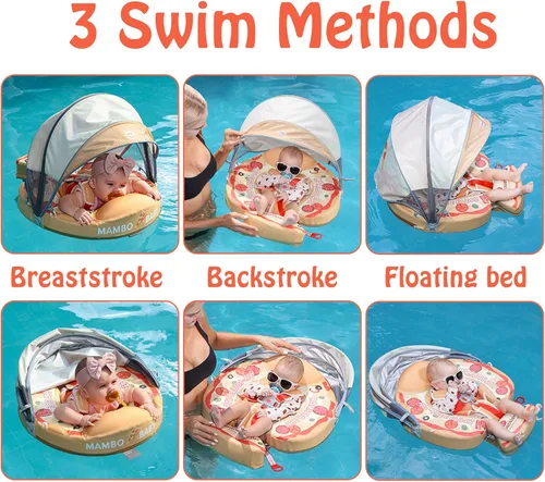 Miniatura 2 de Mambobaby Flotador con dosel, flotadores de piscina para bebé, no inflables, flotadores de natación para bebé, flotadores de seguridad para pizza