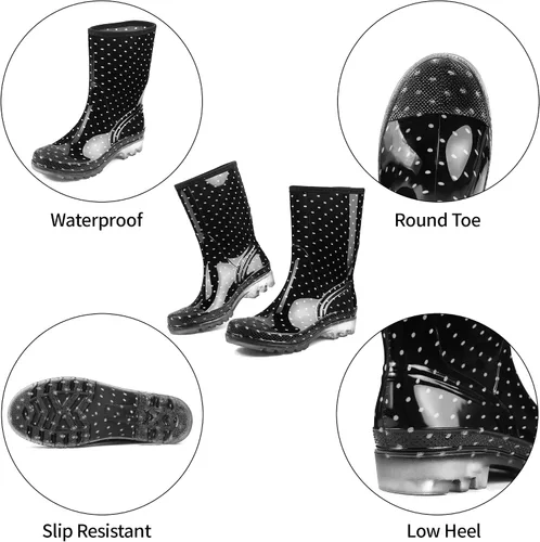 Miniatura 33 de DKSUKO Waterproof Womens Rain Boots insulated,Lightweight Rubber fashion Boots in Gardening,Warm and Comfortable Wide Calf Rain Boots with Glossy in