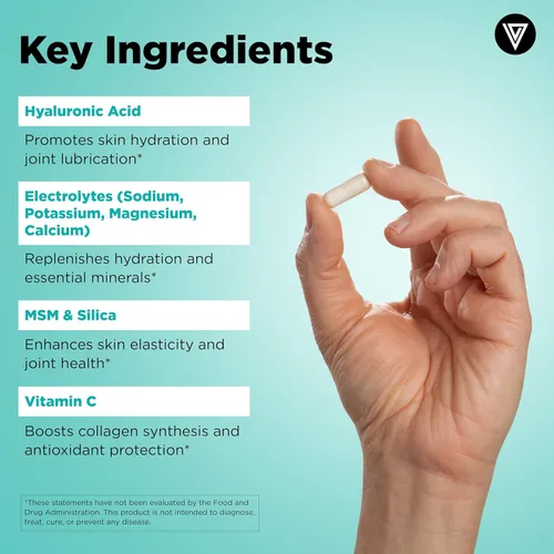 Miniatura 4 de Vital Vitamins Complejo de hidratación de suplemento de ácido hialurónico, con ácido hialurónico, MSM, vitamina C, agua de coco en polvo y sílice