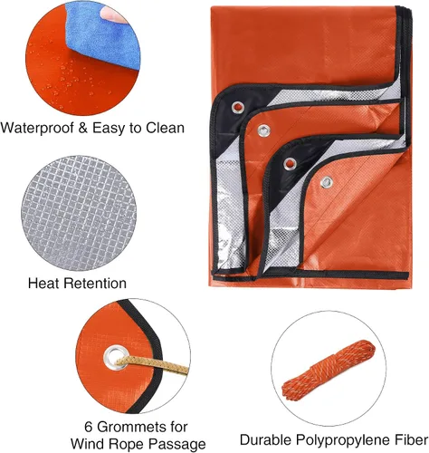 Miniatura 4 de RedSwing Paquete de 4 Mantas de Emergencia, Manta Térmica de Supervivencia Impermeable, Manta Reflectante Multiusos Aislada para Todo Clima