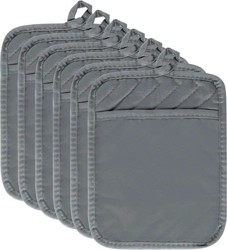 R HORSE Juego de 6 soportes para ollas con bolsillo de algodón gris para cocina, resistente al calor, posavasos de tela de rizo para cocina,