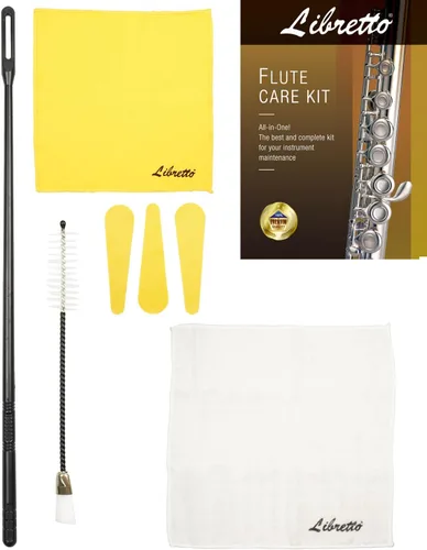 Libretto Kit de limpieza de flauta: incluye varilla de limpieza, cepillo para polvo, paño de pulido de microfibra, paño de limpieza blanco y 3