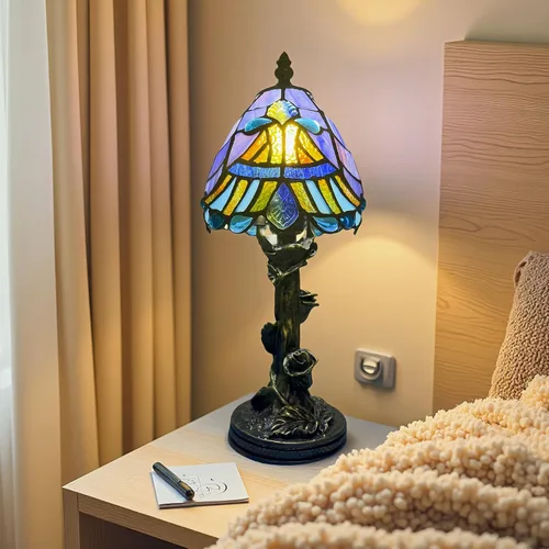 Miniatura 6 de Lámpara Pequeña Estilo Tiffany, Mini Lámparas Tiffany de Vidrio Emplomado Barroco Azul para Sala de Estar, Hogar, Dormitorio, Mesita de Noche