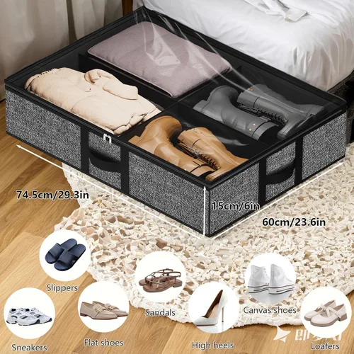 Miniatura 2 de homyfort Organizador de zapatos debajo de la cama, para 12 pares y 4 pares de botas, materiales resistentes y transpirables, solución de 2 Zapatos