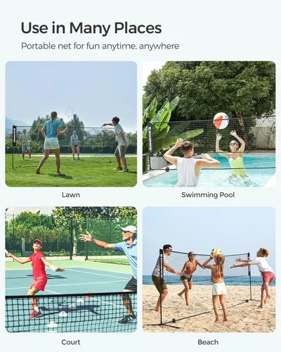 Miniatura 5 de SONGMICS - Red de bádminton ajustable en altura, red de voleibol, red de pickleball para tenis junior, niños, cancha interior y exterior, red Negro